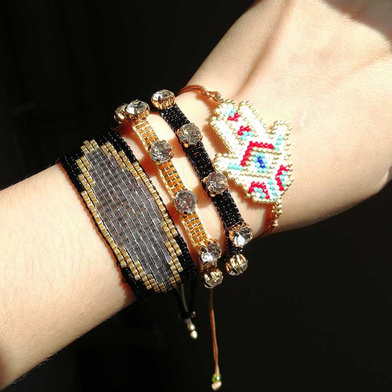 

SHINUSBOHO Statement Jewelry Crystal CZ Bead Bracelets for Women MIYUKI Evil Eye pulseras Hamas Hand Bracelet Men