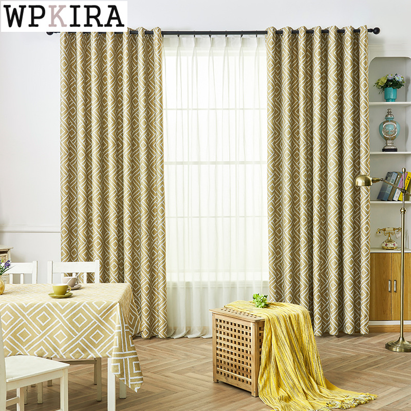 

Moderm Curtain for Living Room Geometric Yellow Lattice Shade Curtain for Bedroom Drape Fabric Window Blinds S513#40, White tulle