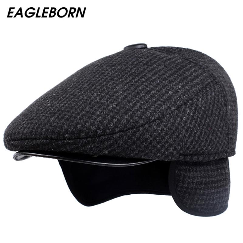 

2020 [EAGLEBORN] New Autumn Winter Mens Hats Beret Caps Dad Hat Cotton plaid Beret Hat British Retro Men Flat Cap, Color 1
