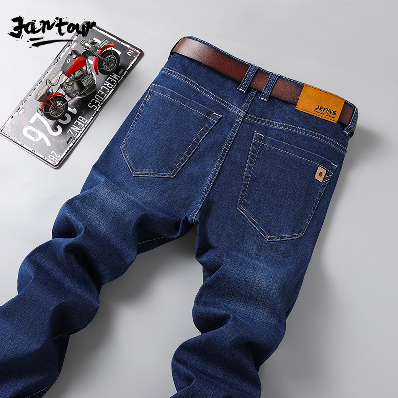 

Men Stretch Jeans Male Classic Elasticity Business jeans men fashion comfortable Solid straight long Denim pants 35 40 42 44 46, Light blue