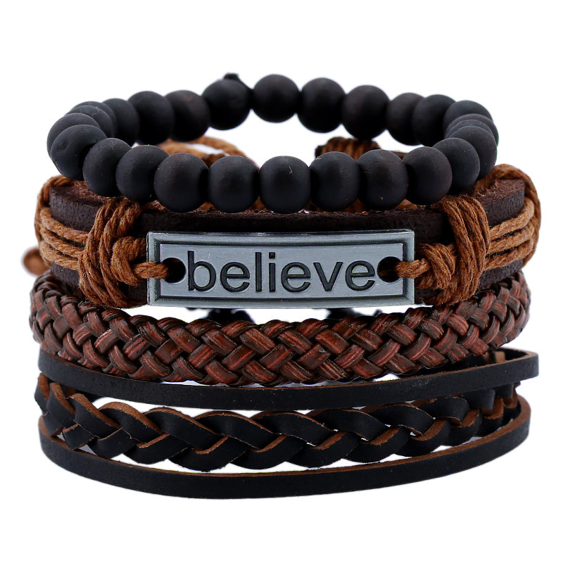 

Mix Styles Braided Bracelets Leather For Men Wrap Bangle Party Gifts Bangles for Men Cowhide Braided Multi Layer Wrap New