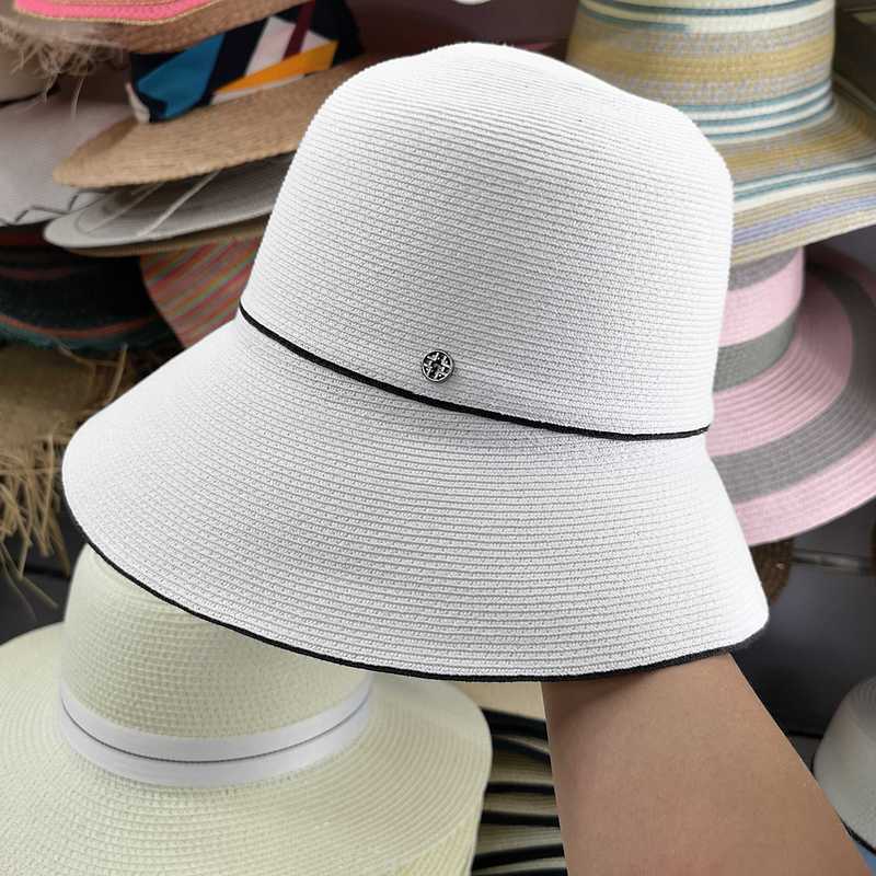 

White Bucket Hat Women's Foldable Fisherman Hat Straw Beach Vacation Sunbonnet
