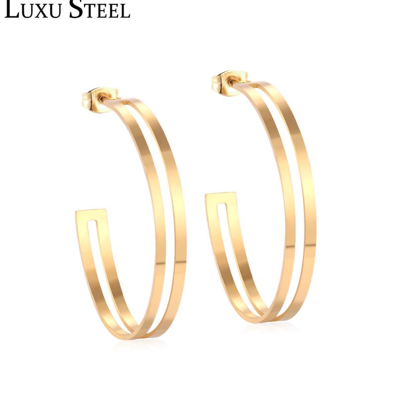 

LUXUSTEEL Open Round Drop Earrings Rock Style Gold/Silver Color Geometry Dangle Jewelry Female Earrings Brinco Party Gift