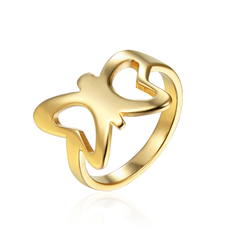 

New Arrival Top Quality Titanium Steel Polished Inside And Outside Butterfly Ring For Woman Gold Color Jewelry Ring Wholesale
