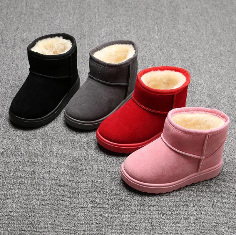 

Boys Girls Snow Boots Winter Warm Kids Ankle Booties Plush Warm Lined Slip-on Outdoor Waterproof Children's Rainboots Sport Shoe, Red