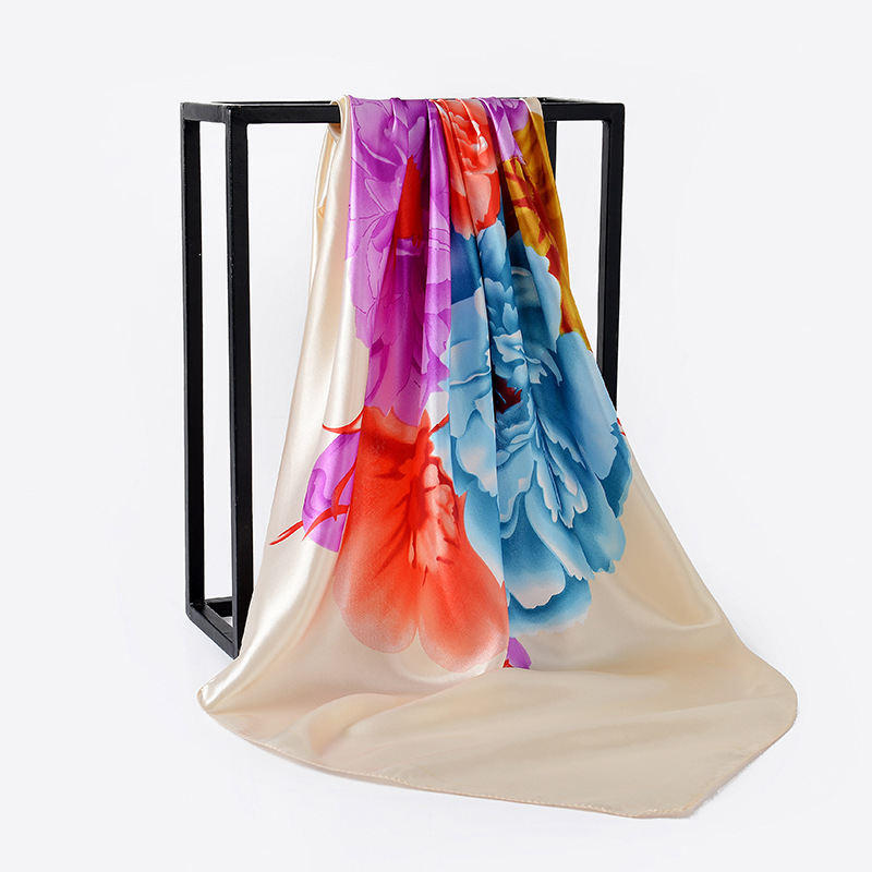 

Fashion Floral Print Satin Hijab Scarf For Women Kerchief Shawl Neck Scarf 90*90cm Square Shawls and Wraps Scarves For Lady 2020