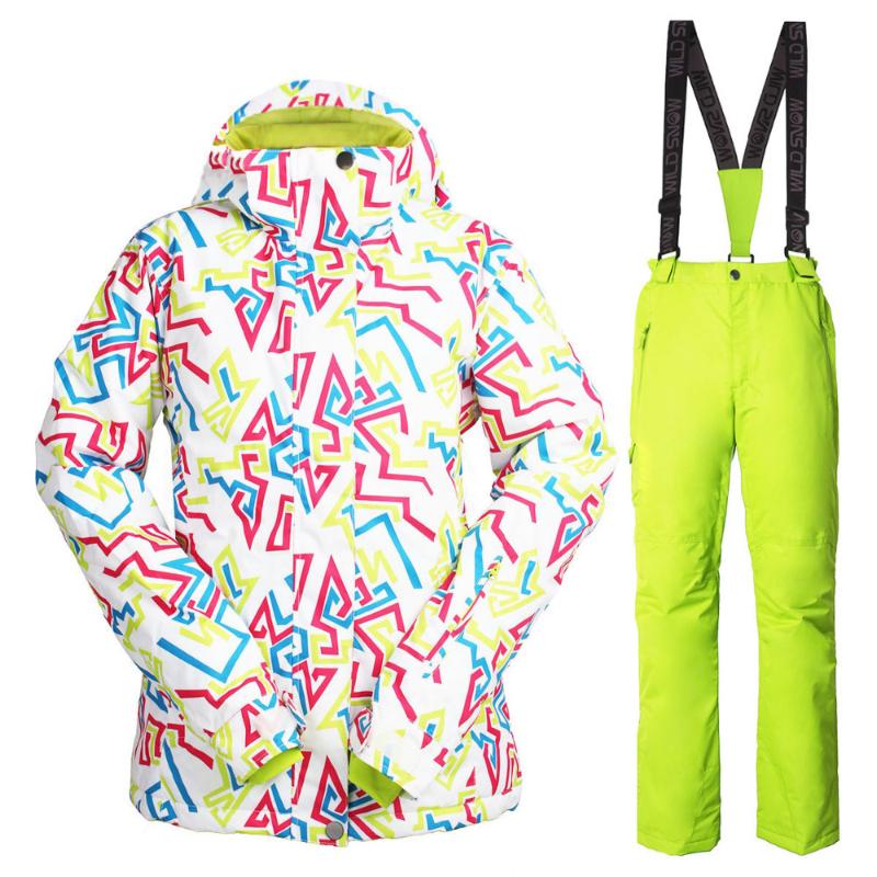 

Snowboarding Suit Women Brands Winter Thick Warm Windproof Waterproof Breathable Snow Ski Jachet+Pants, Multi