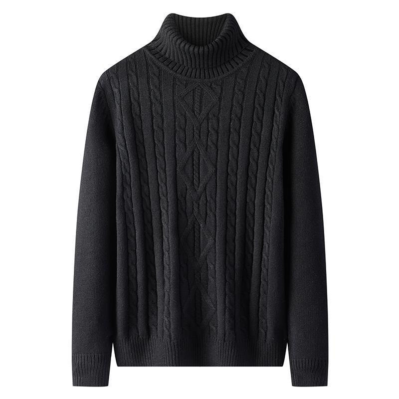 

Autumn Winter Turtleneck Pullover Warm Print Long Sleeve Slim Fit Comfortable Clothes Knitted Casual Male Sweater Drop Shipping, Black