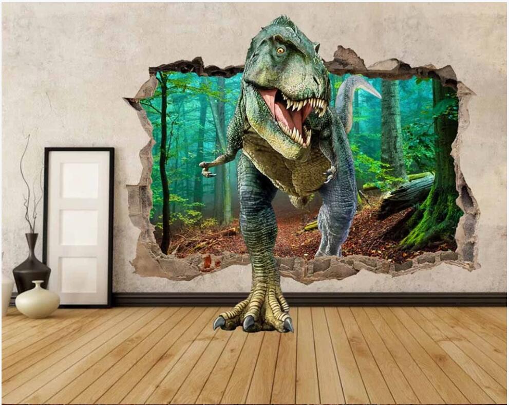 

Wall paper 3d custom photo mural HD Dinosaur Wall Hole TV background Home decor living room 3d wall murals wallpaper for walls 3 d, Non-woven wallpaper