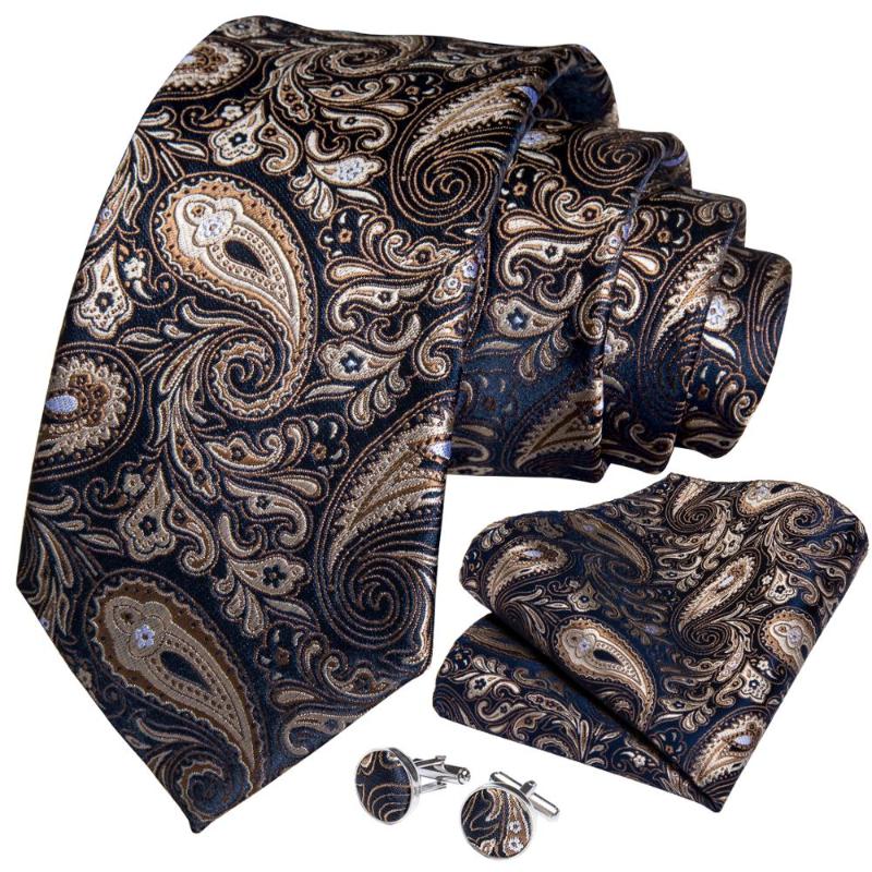 

Wedding Men's Tie Gold Blue Paisley Fashion Tie For Men Business Dropshipping DiBanGu Designer Hanky Cufflinks Set SJT-7249