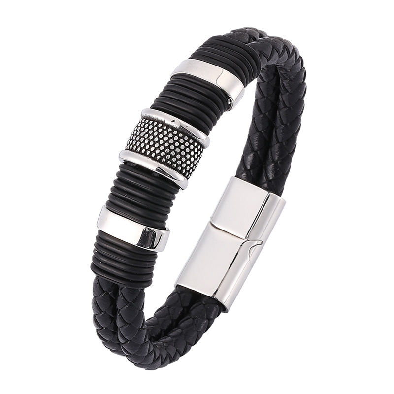 

Hot Style Classic Men Jewelry Braided Leather Punk Bracelet Male S.Steel Magnetic Clasp Vintage Bracelet Man Accessories SP0371