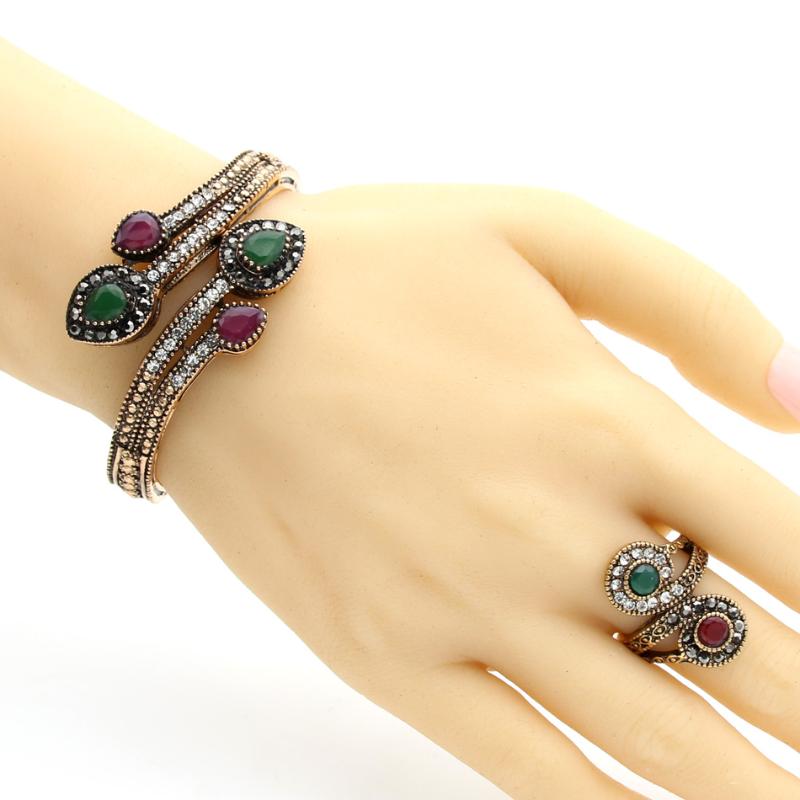 

Vintage Morocco Resin Bangle Bracelet Women Antique Gold Color Bracelets & Bangles Bijoux Jewelry Crystal Wedding Floral