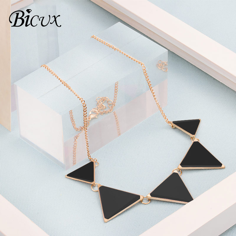 

BICUX Fashion Geometry Punk Statement Long Gold Triangle Link Chain Necklace for Women Men Jewelry Link Chain Pendant Necklaces