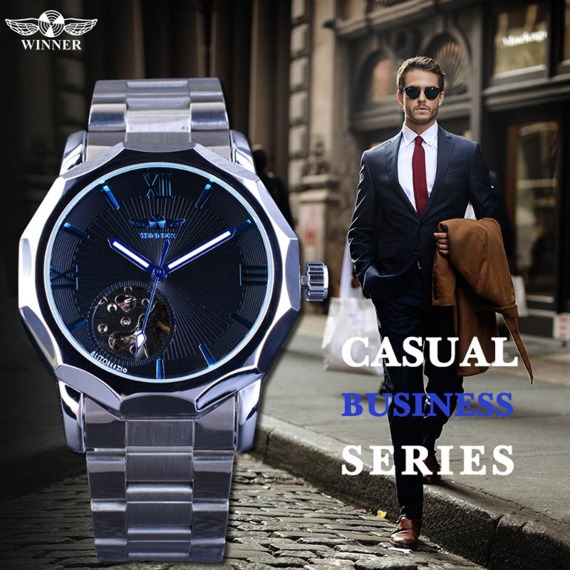 

Luxury Top Brand Men Watches Skeleton Stream Punk Designed Men's Watch Fashion Leather Luminous Male Clock reloj hombre saati, Black