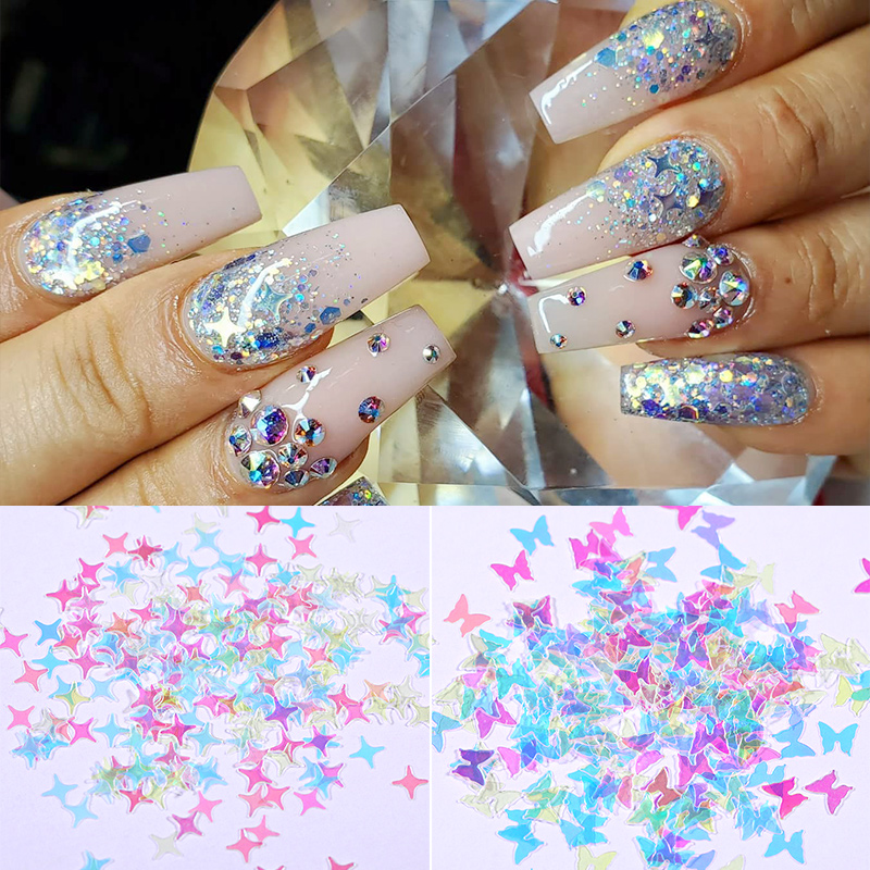 

Holographics Nail Glitter Flake Colorful Butterfly Sparkly Sequins Irregular Paillette DIY Gel Polish Nail Art Decorati
