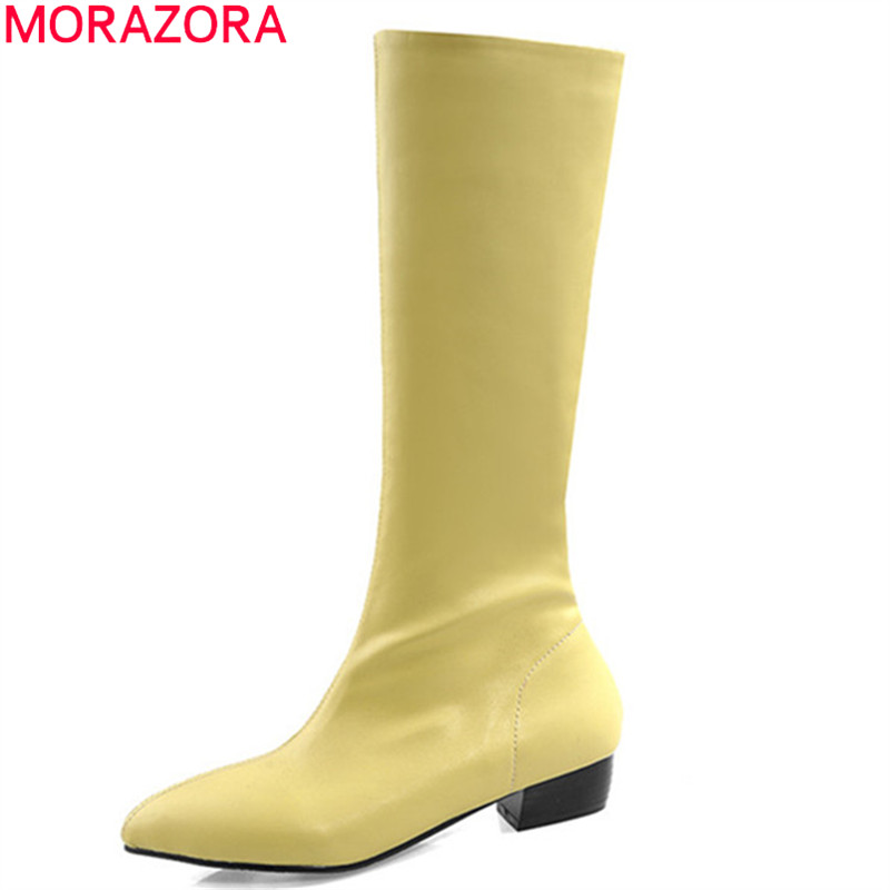

MORAZORA 2020 plus size 48 women knee high boots pointed toe low heels casual shoes slim fashion autumn winter boots female, Beige