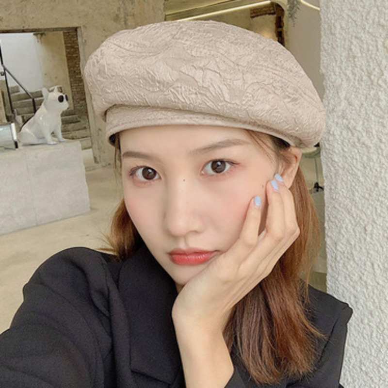 

EWQ]Beret Hat Korean Style Women's All-match Octagonal Hat Retro Art Solid Causal Painter Cap ZT514, Pleated-black