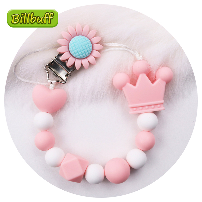 

New Silicone Crown Beads Pacifier Clip Chains Infant Toddler Crochet Beads Silicone Heart Pacifier Chain Holder Baby Shower Gift