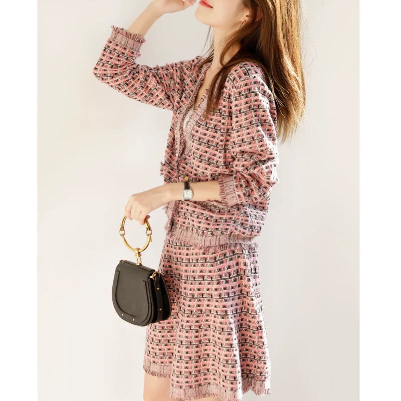 

Women' 2-Piece Skirt Suit Autumn Knitted Long Sleeve Graceful Jacket Commuter Cardigan Overskirt Women Elegant Two-Piece Dress, Blue