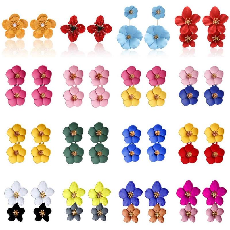 

2020 new fashion korean style candy color simulated pearl flower stud earrings for women girl wedding party accessories gift
