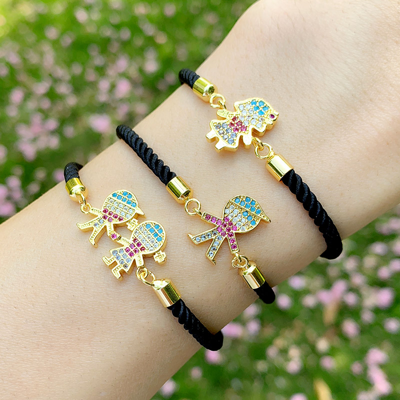 

Couple Black Rope Gold Bracelets Zircon Boy Girls Bracelet Kid Adjustable Black String Bracelet pulseiras famila brtc04