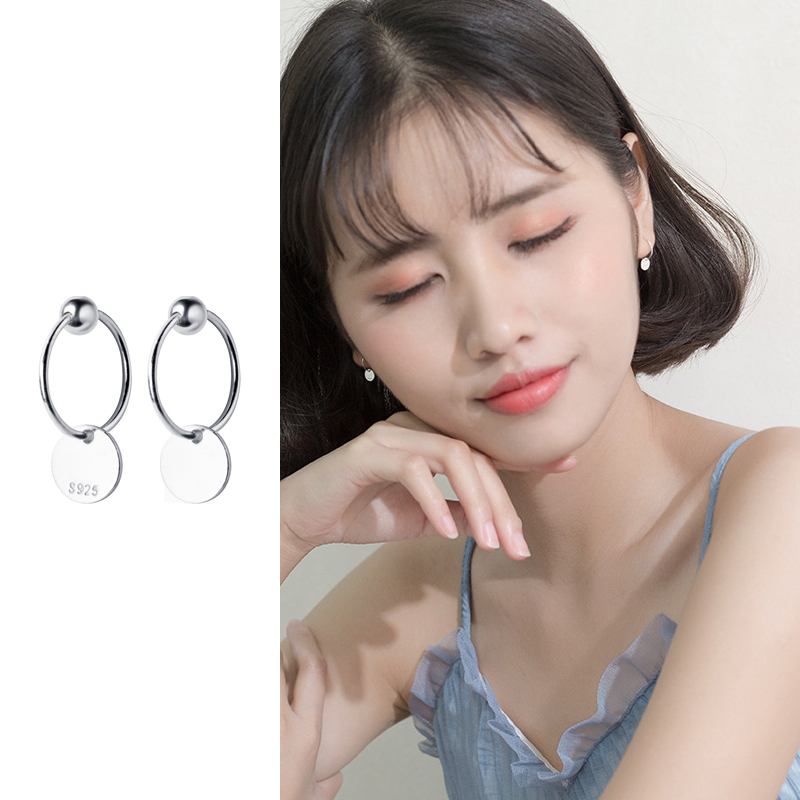 

Mocanie Simple Design 925 Sterling Silver Beads Frosted Sequins Hoop Earring for Women Fashion Anti-Allergy Earring Fine Jewelry