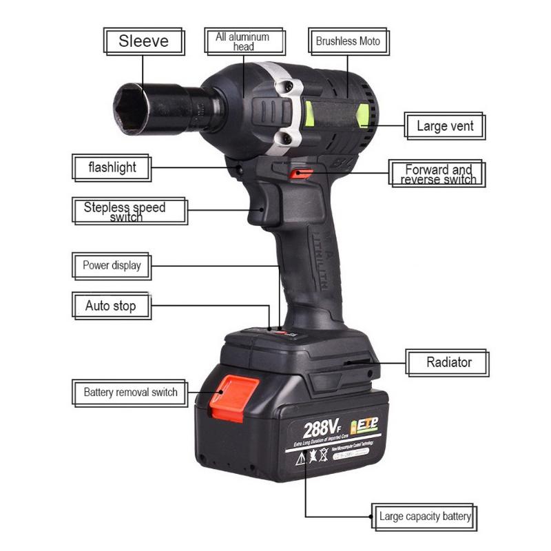 

30N.m288VF 19800mAh Electric Wrench Cordless Brushless Impact Wrench Rechargable Drill Driver Hand Drill Installation Power Tool