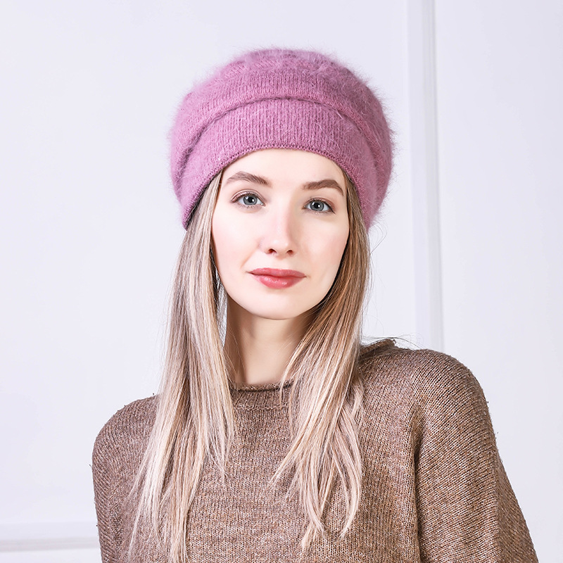 

Women Hat Angora Winter Beanie Knit Warm Double Layers Snow Outdoor Skiing Accessory, Black