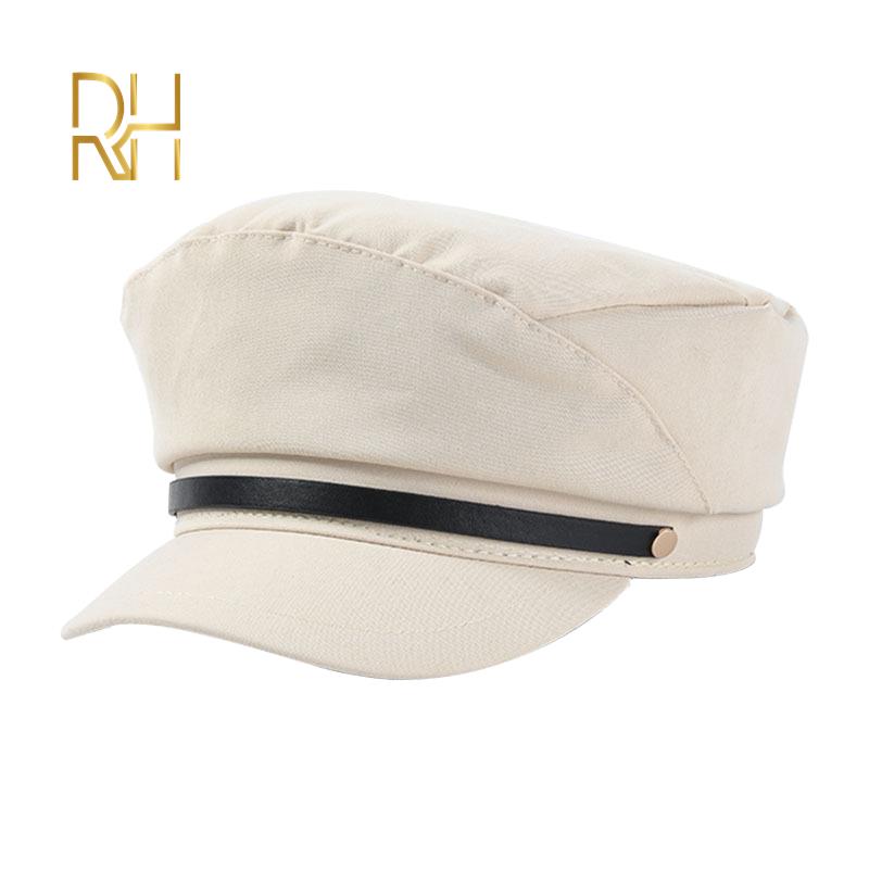 

Octagonal Hat New Fashion Cotton Newsboy Cap Women Button Cap Casual Street Wear Rope Flat Elegant Solid Autumn RH, White
