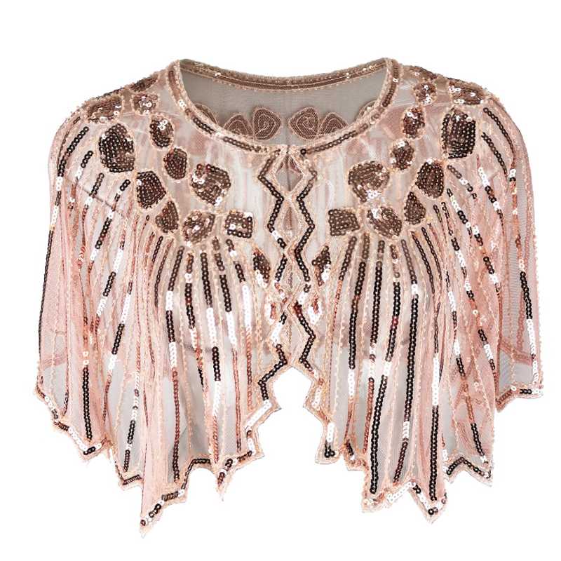 

Scarves Retro Geometric Sequin Beaded Cape Vintage 1920s Shawl Wraps Flapper Cover Up Women Lady Mesh Scarf For Party Evening Gown Shrug