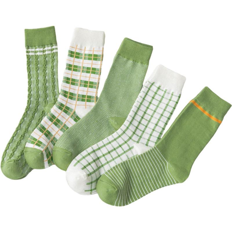 

Fashion College Grids Wind Forest Cotton Socks Women Girl Fresh Matcha Green Japanese Style Montain Hiking Camping Sports Socks