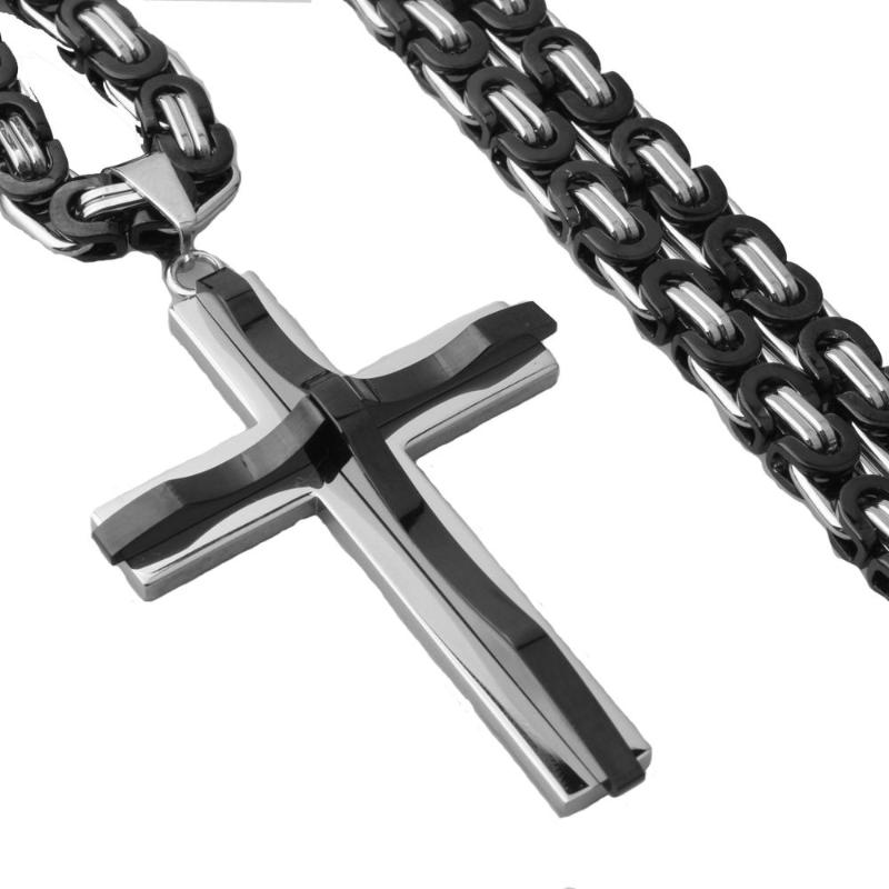 

Hip Hop Style Men Necklaces & Pendants Male Cross Necklace Punk Stainless Steel Byzantine Chain Fashion jewelry 18-36 inch