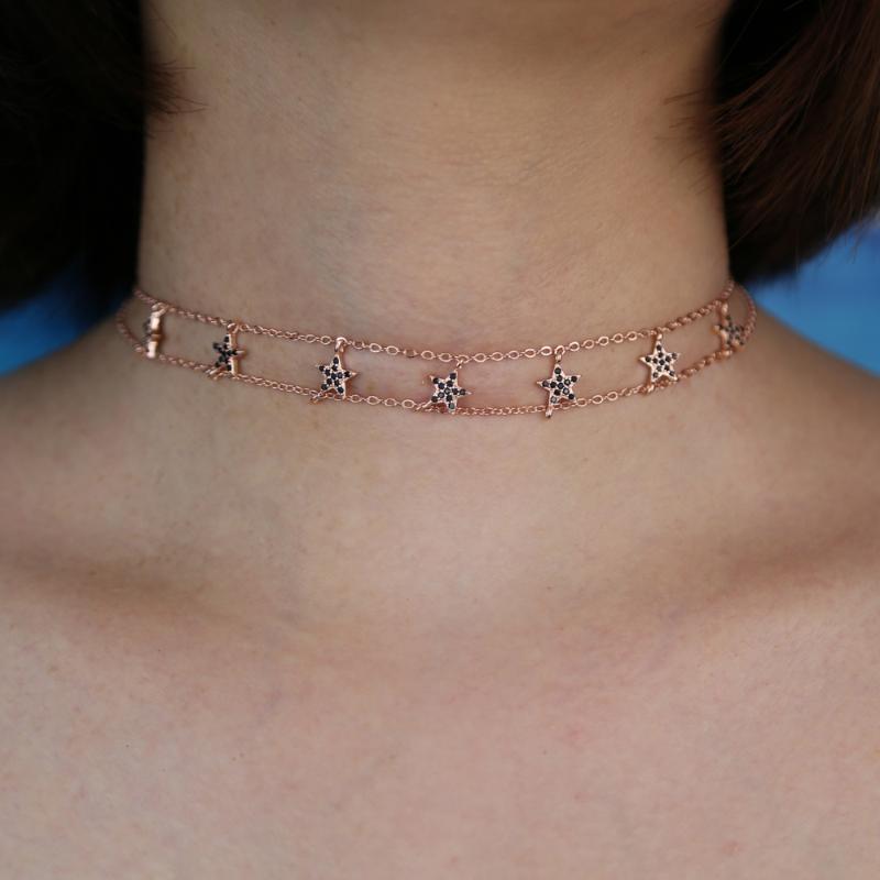 

2 Colors Double Layer Link Choker Necklace With Black Stars For Women Summer Party Wedding Wholesale Jewelry Dainty Gift