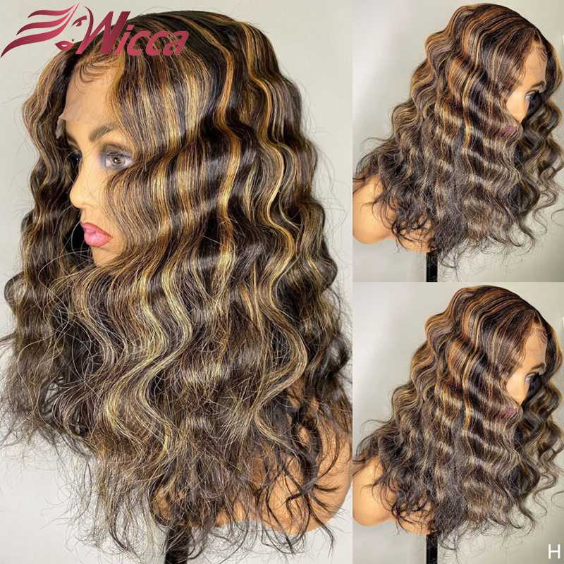 

Ombre Highlight Wig Blonde Colored 13×6 Lace Human Hair Wig 180% Wavy Curly Lace Front Brazilian Remy Front Human, 13x4 lace front