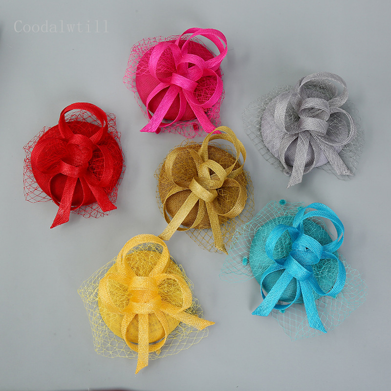 

mesh bride hat women party millinery cap net fascinator hats wedding headpiece hair pin flower fedora cap accessories, White