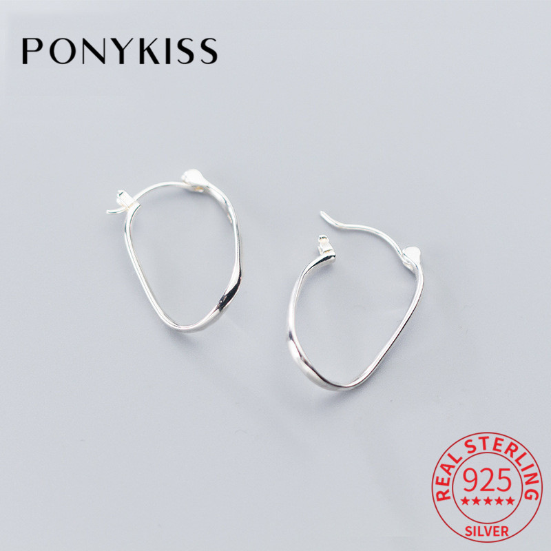 

PONYKISS Classic S925 Sterling Silver irregular Round Minimlist Hoop Earrings Women Party Fine Jewelry Accessories chic Gift