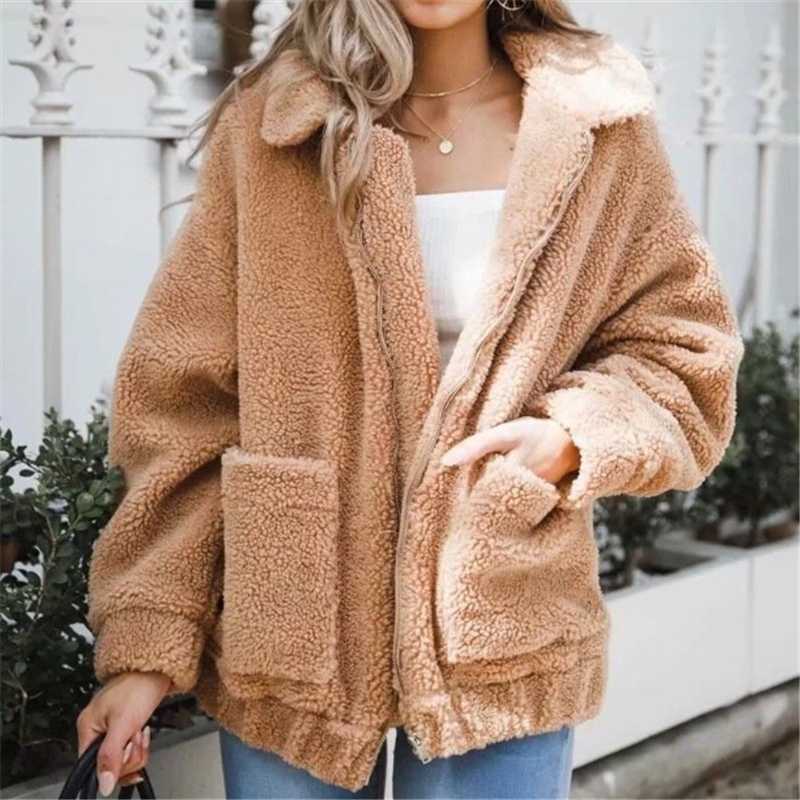 

2020 Winter New Arrival Women Fleece Parka Jacket Coat Ladies Tops Overcoat Outwear Thick Warm Teddy Bear Pocket Cardigan Coat, Army green