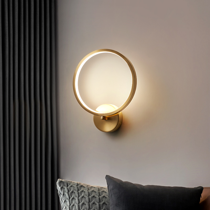

Jmzm Gold Round Lampshade Wall Lamp LED For Bedroom Bedside Decoration Background Wall Lights Nordic Translucent