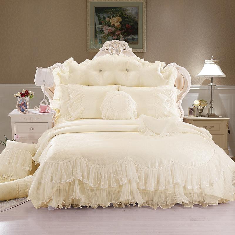 

Bedding Sets Beige Pink Purple Red Princess Lace Luxury Set Queen King Size 4/8pcs Wedding Duvet Cover Bed Skirt Linen Bedsheet