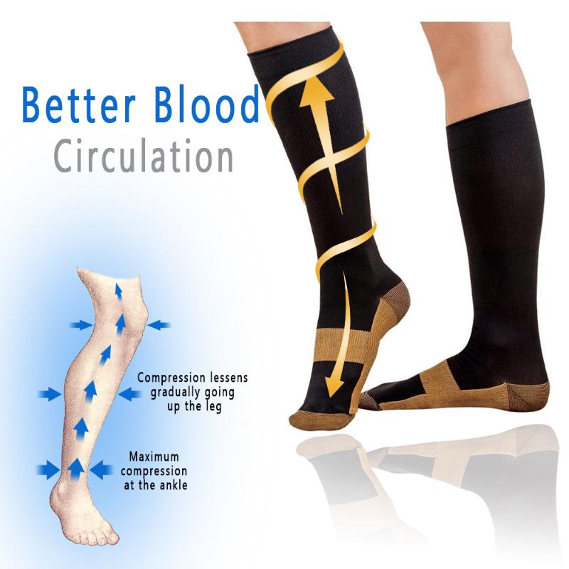1 Pair Unisex Copper Compression Socks Women Men Anti Fatigue Pain Relief Knee High Stockings 15-20 mmHg Graduated YS1004-image-583449341