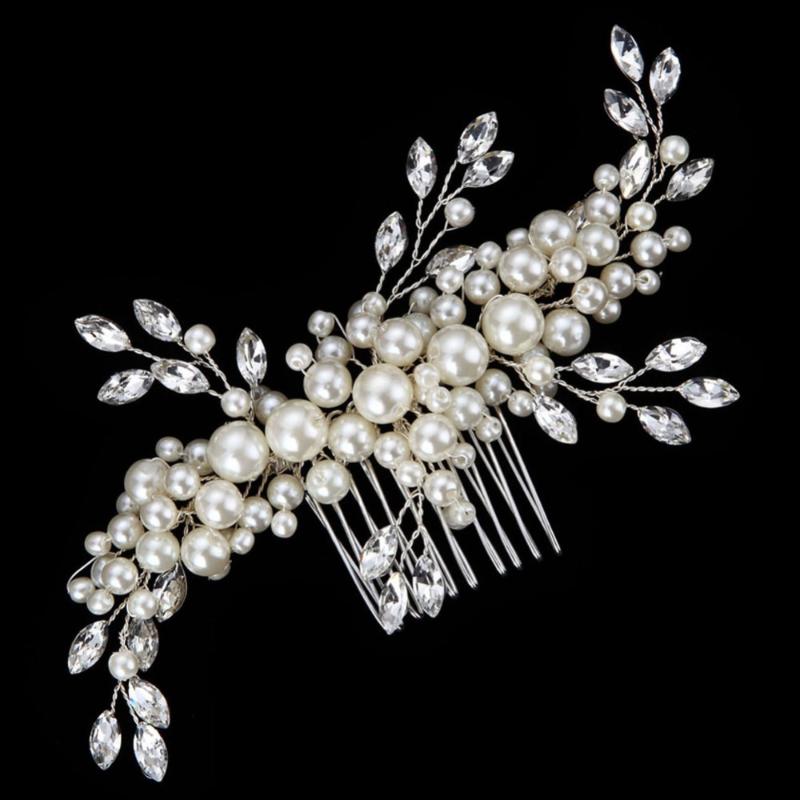 

SLBRIDAL Silver Color Rhinestones Crystal Pearls Wedding Hair Comb Bridal Headpieces Beaded Hair accessories Bridesmaids Women