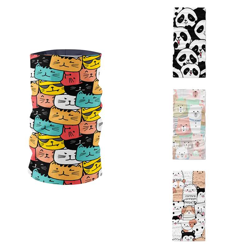 

Funny 3D Pattern Women Ring Scarf Headdress Cartoon Bear Kitten Animal Kerchief Tubular Neck Gaiter Hijab Scarf Unisex Bandana