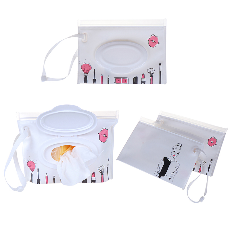 

Eco-friendly Easy-carry Wet Wipes Bag Cosmetic Pouch Clutch Cleaning Wipes Case Snap Strap Container Clamshell