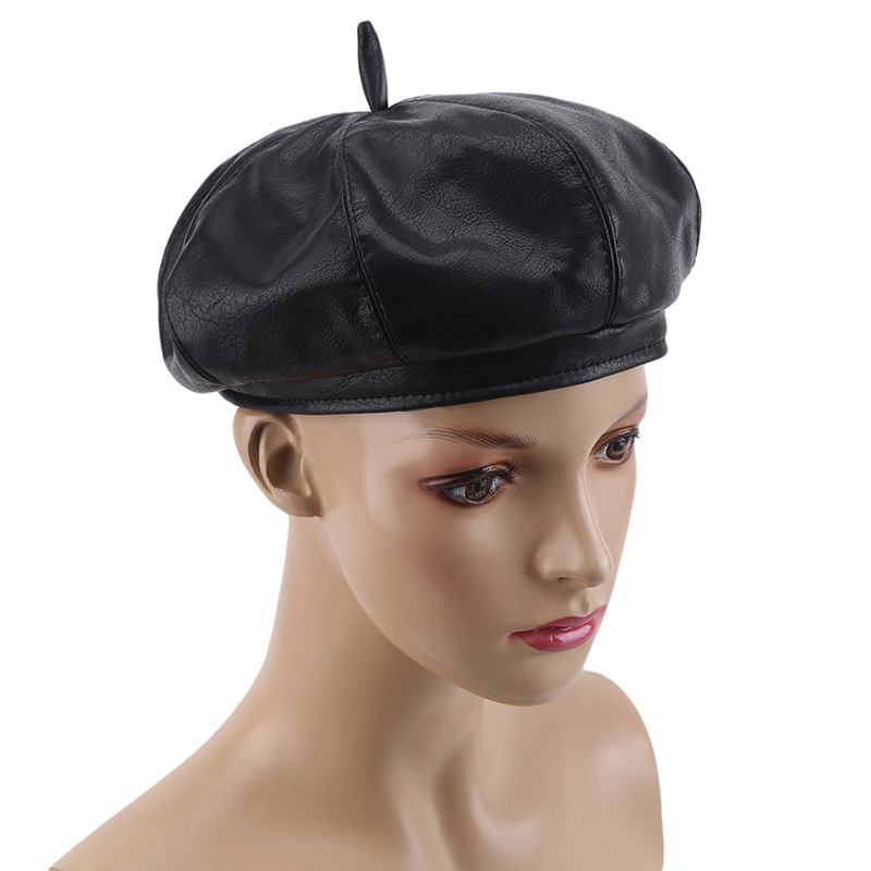 

Women Hot Fashion Beret Solid Color Pu Leather Beret French Artist Warm Hat Ladies Casual Hat New Year Gifts, Gray