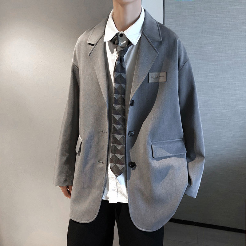 

2020 Spring And Autumn New Youth Popular Couple Loose Solid Color Labeling Suit Fashion Casual Single-breasted Blouse Gray/black