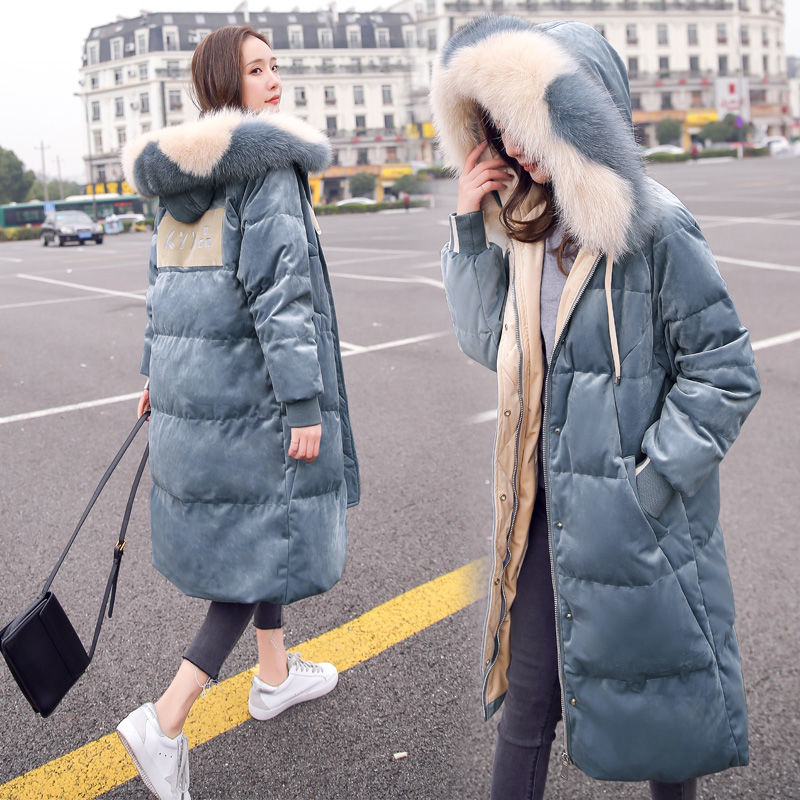 

2020 New Winter Women Cotton-padded Clothes Hooded Coat Female Slim Solid Color Fashion Zip Fur Collar Causal Loose Parkas W366, Blue