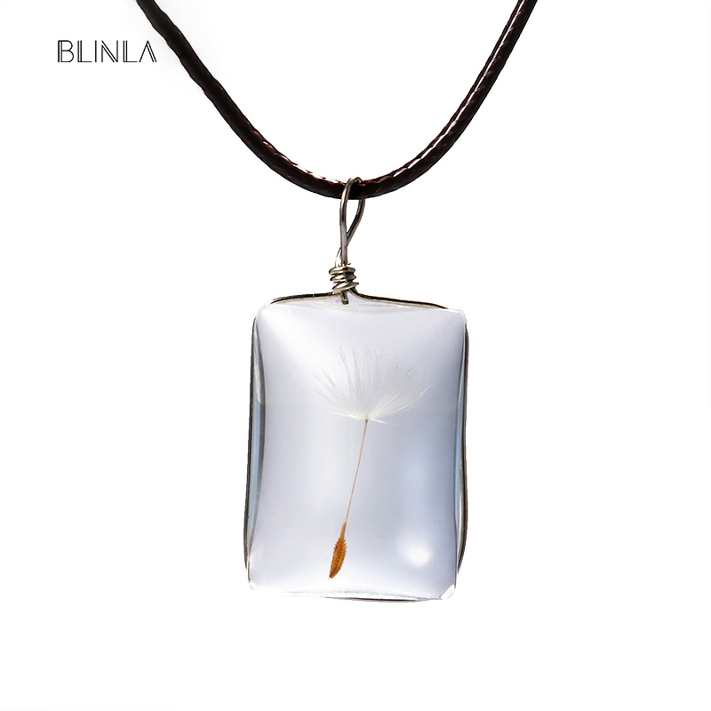 

BLINLA Fashion Cute Plant Dandelion Glass Pendant Necklaces for Women Girl Personality Round Rope Chain Necklace Party Jewelry
