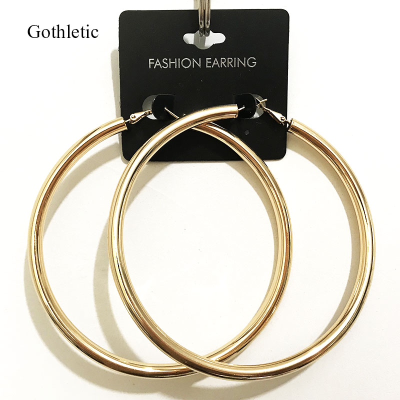 

Gothletic Gold-color 90MM Big Hoop Earrings 5MM Thick Copper Tube Minimalist Round Circle Earrings for Women Hiphop Rock Jewelry