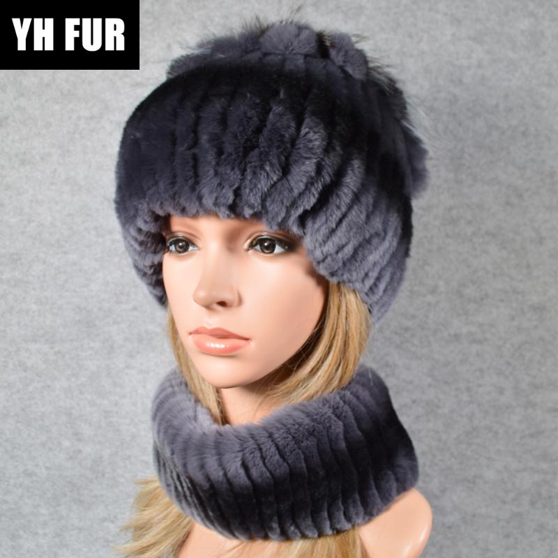 

Hot Sale Winter Women Real Rex Rabbir Fur Scarf Hat Warm Real Rex Fur Cap Ring Shawl Natural Scarves Hats