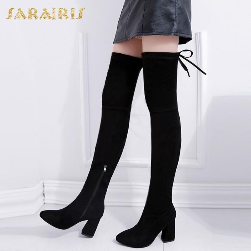 

Sarairis Fashion 2020 Over The Knee Boots Women Shoes Thick High Heels Zip Up Stretch Boot Spring Autumn Shoes Laides, Black